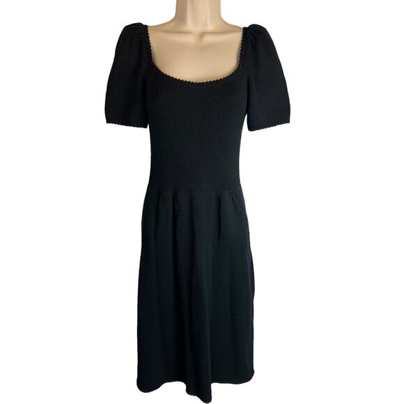 Vintage St. John for Saks Black Knit Dress Puff Sleeve Retro Designer Twee S M - Picture 11 of 16
